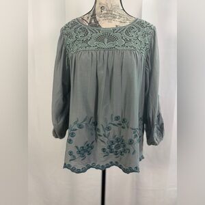 Hazel Elegant Lace Embroidered Green Blouse Size S